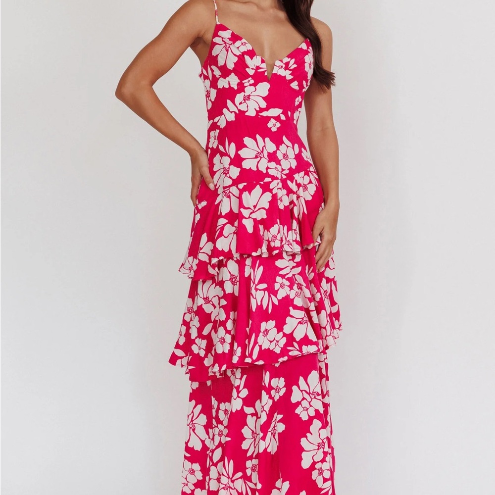 NWT Carlo Tiered Ruffle Maxi Dress in Pink - Selfie Leslie